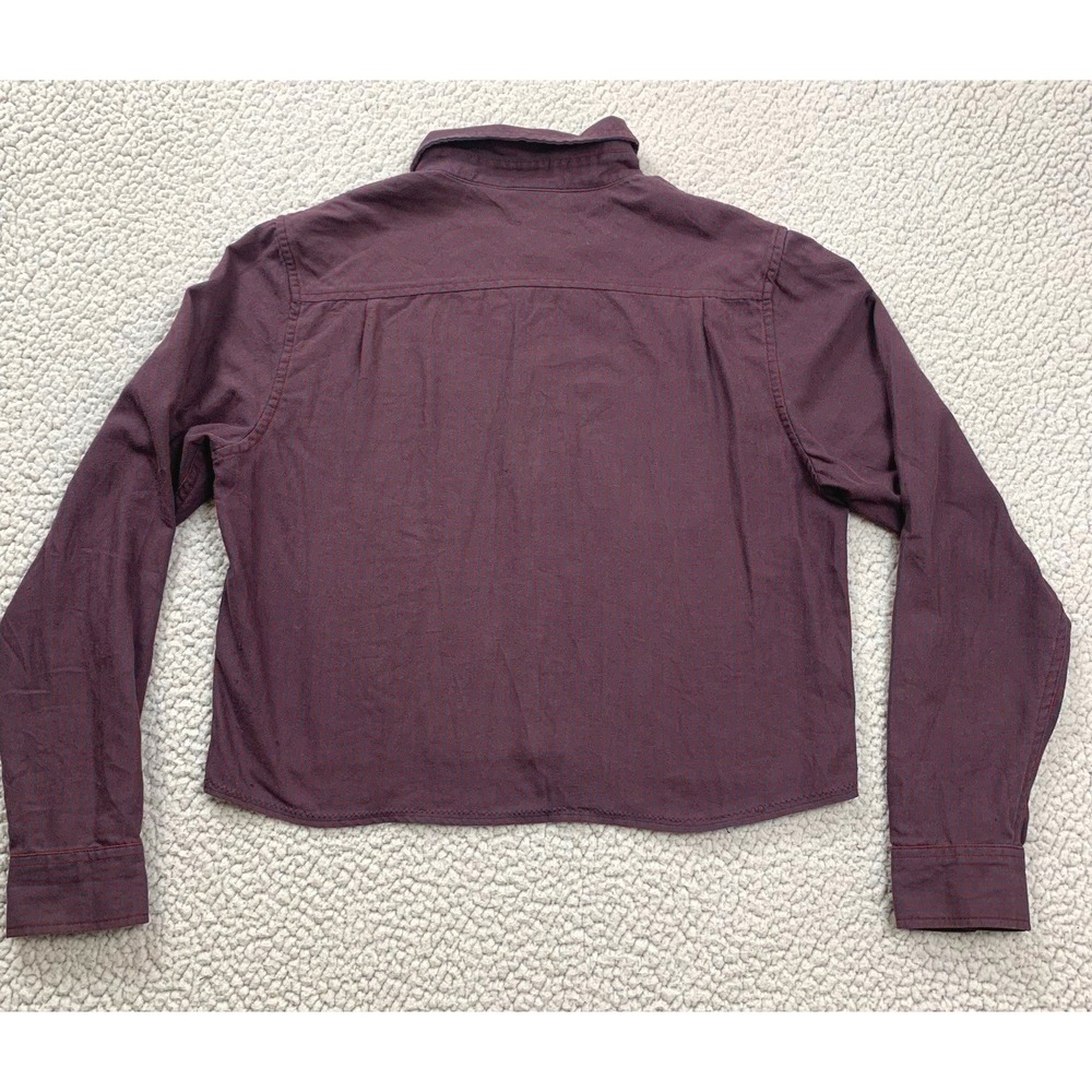Vans Button Down Shirt Womens Small Burgundy Plaid Cropped Long Sleeve Flannel - Picture 4 of 8